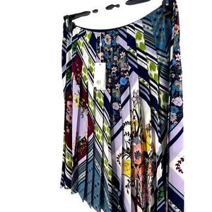 Tory Burch Printed Pleated Skirt floral patchwork